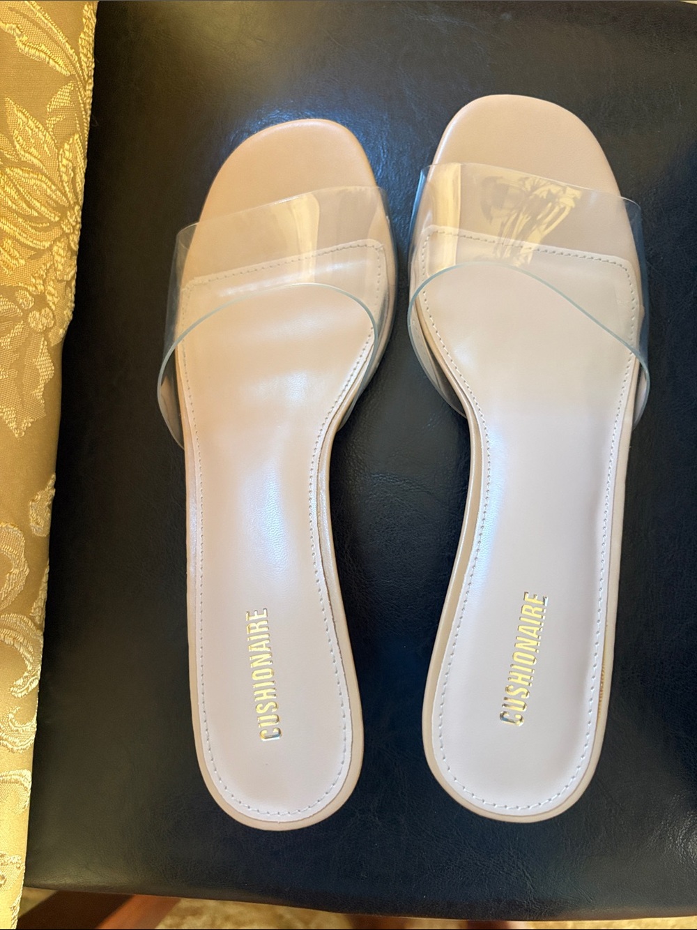 DSW Cushionaire Clear Strap Slide Sandals in Nude Blush